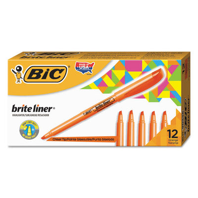 Brite Liner Highlighter, Fluorescent Orange Ink, Chisel Tip, Orange/black Barrel, Dozen