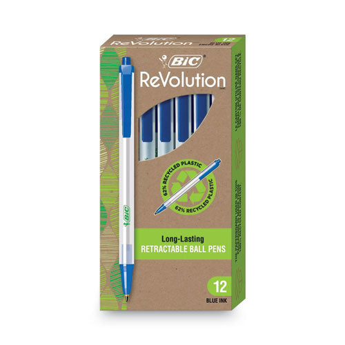 Ecolutions Clic Stic Ballpoint Pen, Retractable, Medium 1 Mm, Blue Ink, Clear Barrel, Dozen