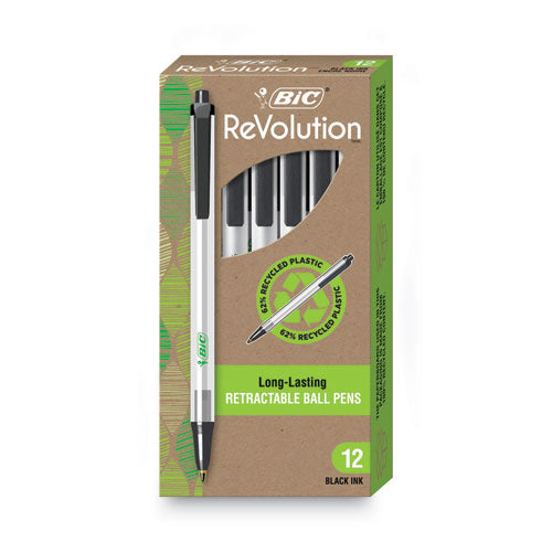 Ecolutions Clic Stic Ballpoint Pen, Retractable, Medium 1 Mm, Black Ink, Clear Barrel, Dozen