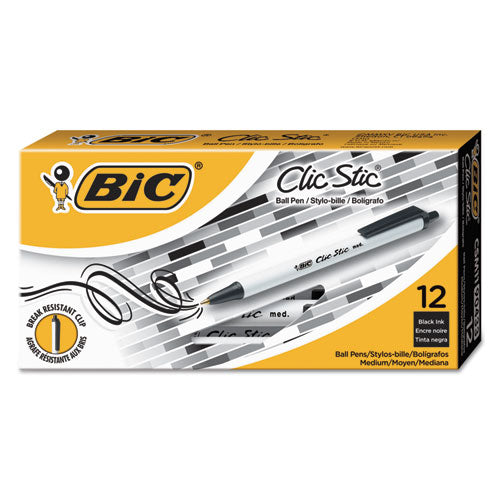 Clic Stic Ballpoint Pen, Retractable, Medium 1 Mm, Blue Ink, White Barrel, Dozen
