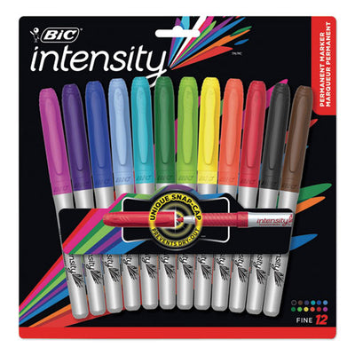 Intensity Fine Tip Permanent Marker, Fine Bullet Tip, Assorted Colors, 12/set