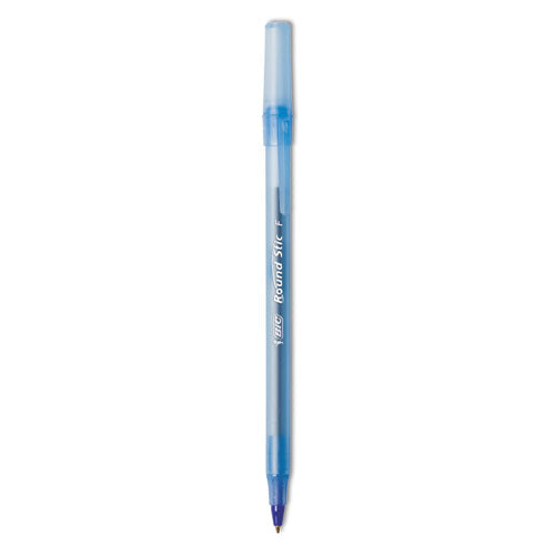 Round Stic Xtra Precision Ballpoint Pen, Stick, Fine 0.8 Mm, Blue Ink, Translucent Blue Barrel, Dozen