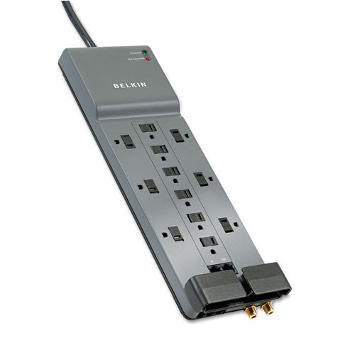 Professional Series Surgemaster Surge Protector, 12 Ac Outlets, 10 Ft Cord, 3,996 J, Dark Gray