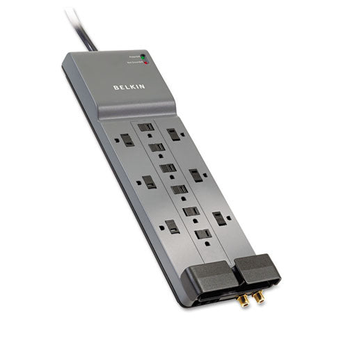 Professional Series Surgemaster Surge Protector, 12 Ac Outlets, 10 Ft Cord, 3,996 J, Dark Gray