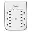 Surgeplus Usb Wall Mount Charger, 6 Ac Outlets/2 Usb Ports, 900 J, White/black