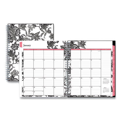 Analeis Monthly Planner, Analeis Floral Artwork, 10 X 8, White/black/coral Cover, 12-month (jan To Dec): 2023