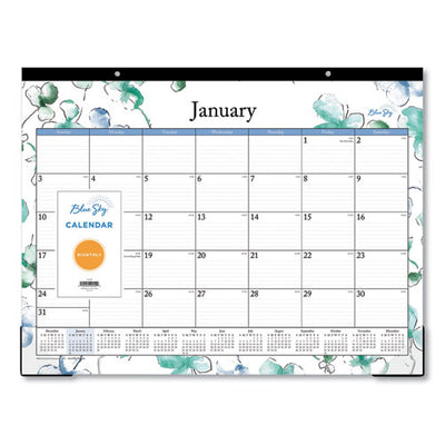 Lindley Desk Pad, Floral Artwork, 22 X 17, White/blue/green Sheets, Black Binding, Clear Corners, 12-month (jan-dec): 2023