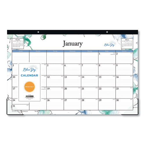 Lindley Desk Pad, Floral Artwork, 17 X 11, White/blue/green Sheets, Black Binding, Clear Corners, 12-month (jan-dec): 2023