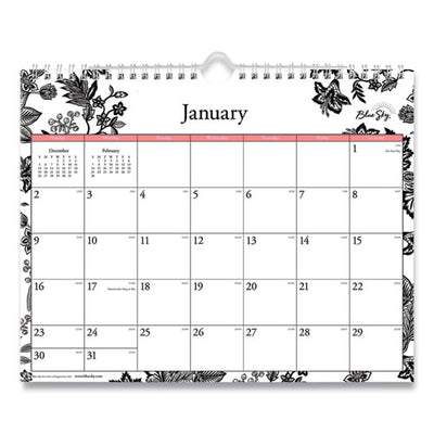 Analeis Wall Calendar, Analeis Floral Artwork, 11 X 8.75, White/black/coral Sheets, 12-month (jan To Dec): 2023