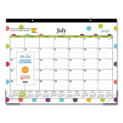 Teacher Dots Academic Desk Pad, 22 X 17, Black Binding, Clear Corners, 12-month (july To June): 2022 To 2023