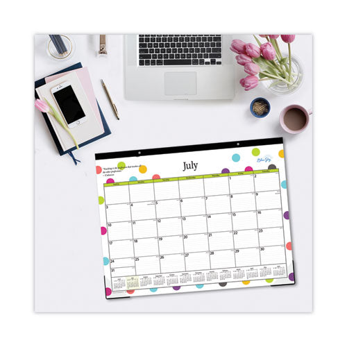 Teacher Dots Academic Desk Pad, 22 X 17, Black Binding, Clear Corners, 12-month (july To June): 2022 To 2023