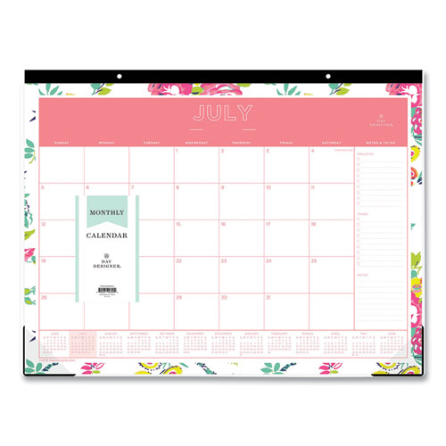 Day Designer Peyton Academic Desk Pad, Floral Artwork, 22 X 17, Black Binding, Clear Corners, 12-month (july-june): 2022-2023