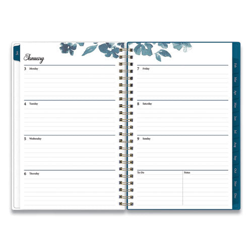Bakah Blue Weekly/monthly Planner, Bakah Blue Floral Artwork, 8 X 5, Blue/white Cover, 12-month (jan To Dec): 2023