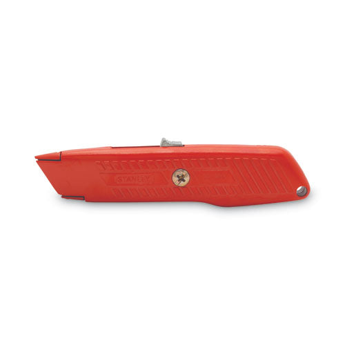 Interlock Safety Utility Knife With Self-retracting Round Point Blade, 5.63" Metal Handle, Red Orange