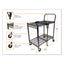 Stowaway Folding Carts, Metal, 2 Shelves, 250 Lb Capacity, 35" X 37.25" X 22", Black