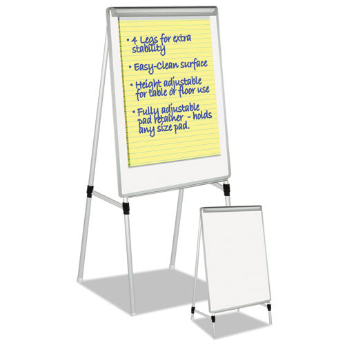 Silver Easy Clean Dry Erase Quad-pod Presentation Easel, 45" To 79" High, Silver