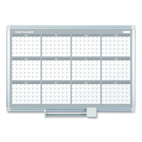 Magnetic Dry Erase Calendar Board, 12 Month, 36 X 24, White Surface, Silver Aluminum Frame