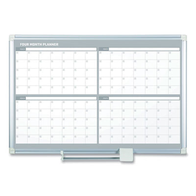 Magnetic Dry Erase Calendar Board, Four Month, 48 X 36, White Surface, Silver Aluminum Frame