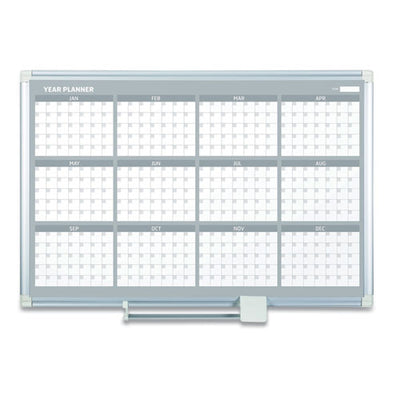 Magnetic Dry Erase Calendar Board, 12-month Calendar, 48 X 36, White Surface, Silver Aluminum Frame