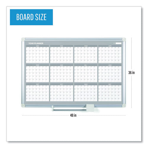 Magnetic Dry Erase Calendar Board, 12-month Calendar, 48 X 36, White Surface, Silver Aluminum Frame