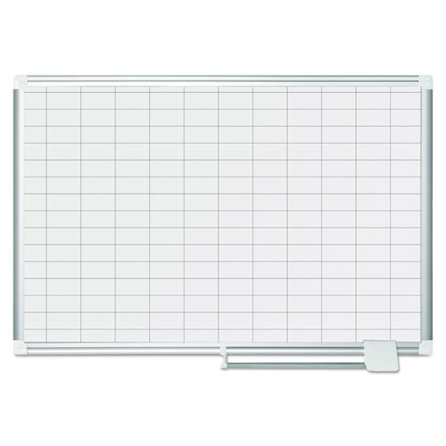 Gridded Magnetic Steel Dry Erase Planning Board, 1 X 2 Grid, 36 X 24, White Surface, Silver Aluminum Frame