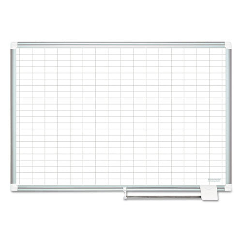 Gridded Magnetic Steel Dry Erase Planning Board With Accessories, 1 X 2 Grid, 36 X 24, White Surface, Silver Aluminum Frame