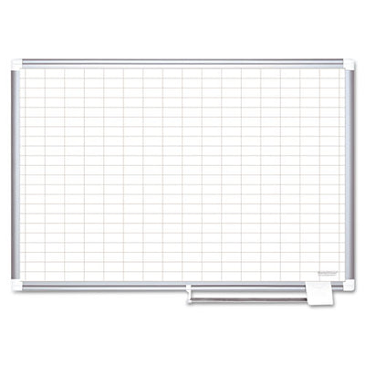 Gridded Magnetic Steel Dry Erase Planning Board, 1 X 2 Grid, 48 X 36, White Surface, Silver Aluminum Frame