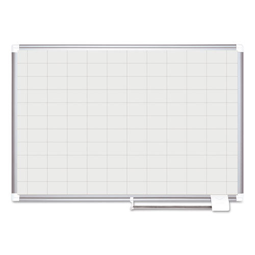 Gridded Magnetic Steel Dry Erase Planning Board, 1 X 2 Grid, 48 X 36, White Surface, Silver Aluminum Frame