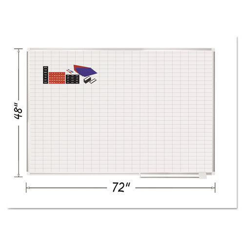 Gridded Magnetic Steel Dry Erase Planning Board With Accesssories, 1 X 2 Grid, 72 X 48, White Surface, Silver Aluminum Frame