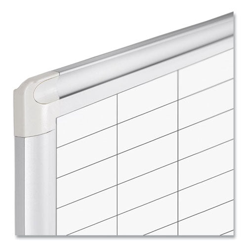 Gridded Magnetic Steel Dry Erase Planning Board, 1 X 2 Grid, 72 X 48, White Surface, Silver Aluminum Frame