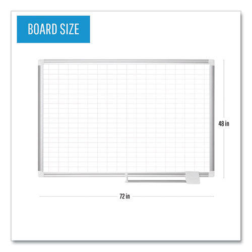 Gridded Magnetic Steel Dry Erase Planning Board, 1 X 2 Grid, 72 X 48, White Surface, Silver Aluminum Frame