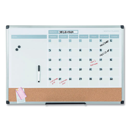 3-in-1 Calendar Planner, 36 X 24, White Surface, Silver Aluminum Frame