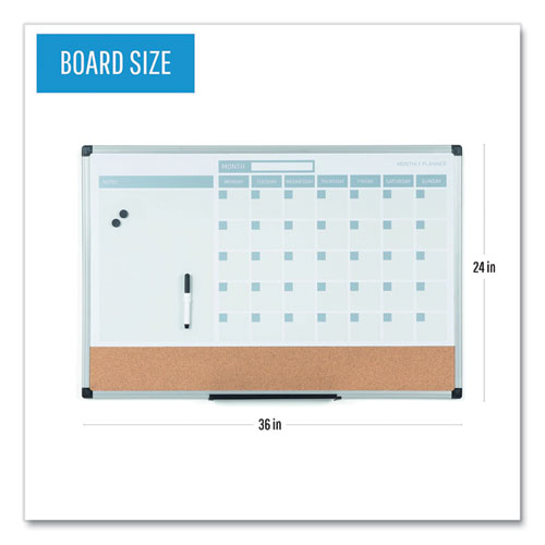 3-in-1 Calendar Planner, 36 X 24, White Surface, Silver Aluminum Frame