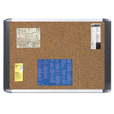 Tech Cork Board, 36 X 24, Tan Surface, Silver/black Aluminum Frame