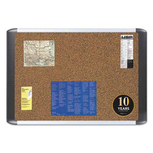 Tech Cork Board, 36 X 24, Tan Surface, Silver/black Aluminum Frame