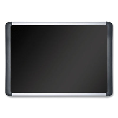 Soft-touch Bulletin Board, 72 X 48, Black Fabric Surface, Aluminum/black Aluminum Frame