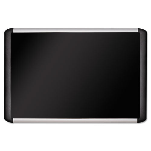 Soft-touch Bulletin Board, 72 X 48, Black Fabric Surface, Aluminum/black Aluminum Frame