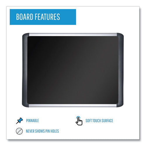 Soft-touch Bulletin Board, 72 X 48, Black Fabric Surface, Aluminum/black Aluminum Frame