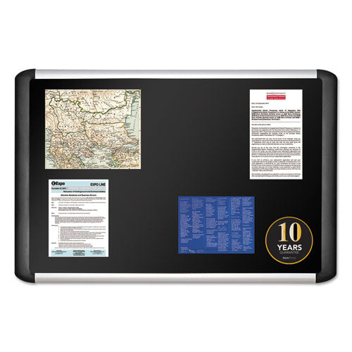 Soft-touch Bulletin Board, 72 X 48, Black Fabric Surface, Aluminum/black Aluminum Frame