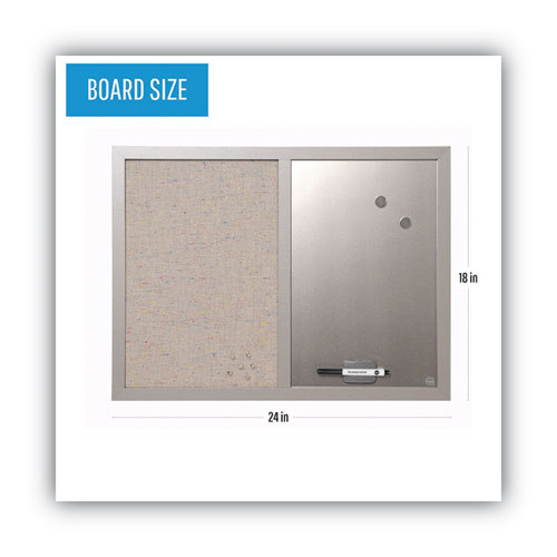 Designer Combo Fabric Bulletin/dry Erase  Board, 24 X 18, White/gray Surface, Gray Mdf Wood Frame