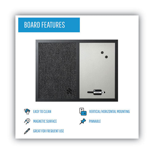 Designer Combo Fabric Bulletin/dry Erase Board, 24 X 18, White/black Surface, Black Mdf Wood Frame