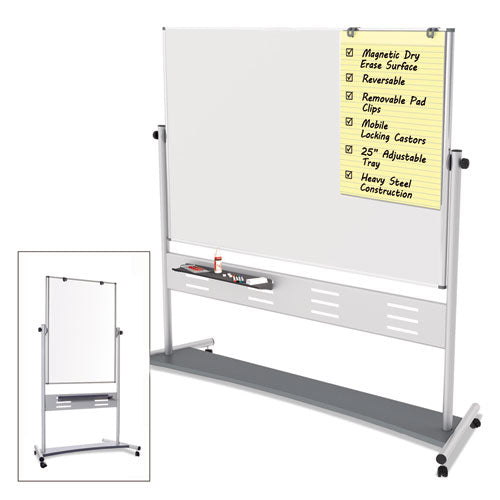 Revolver Easel, 35.4 X 47.2, 80" Tall Easel, Vertical Orientation, White Surface, Silver Aluminum Frame