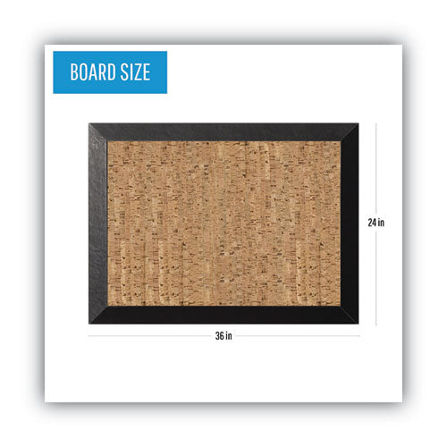 Natural Cork Bulletin Board, 36 X 24, Natural Surface, Black Wood Frame