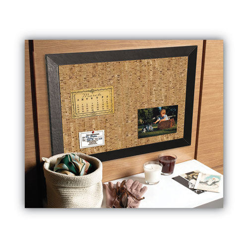 Natural Cork Bulletin Board, 36 X 24, Natural Surface, Black Wood Frame