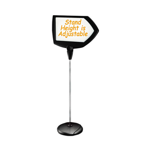 Floor Stand Sign Holder, Arrow, 25 X 17, 63" High, White Surface, Black Steel Frame