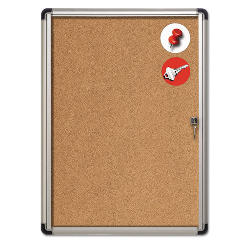 Slim-line Enclosed Cork Bulletin Board, One Door, 28 X 38, Cork Surface, Aluminum Frame