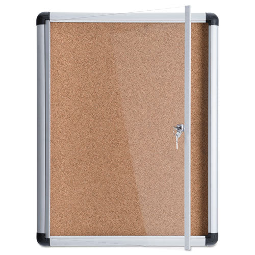 Slim-line Enclosed Cork Bulletin Board, One Door, 28 X 38, Cork Surface, Aluminum Frame