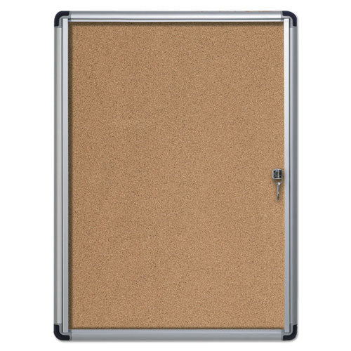 Slim-line Enclosed Cork Bulletin Board, One Door, 28 X 38, Cork Surface, Aluminum Frame