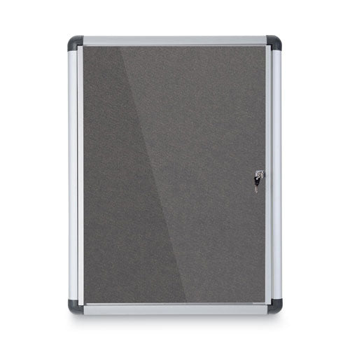 Slim-line Enclosed Fabric Bulletin Board, One Door, 28 X 38, Gray Surface, Aluminum Frame