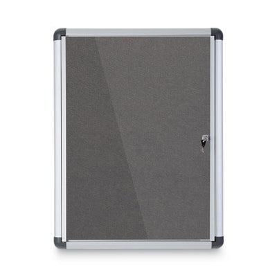 Slim-line Enclosed Fabric Bulletin Board, One Door, 28 X 38, Gray Surface, Aluminum Frame